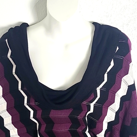 Bobbie Brooks Vintage Sweater, Black Purple & White Zigzag Lines Cowl Neck Large - Picture 2 of 7